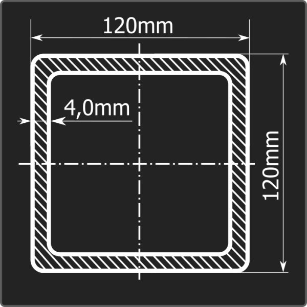 Труба проф. 120*120*4,0 ст.3сп Феррум 12м ГОСТ 13663-86 Труба проф. 120*120*4,0 ст.3сп Феррум 12м ГОСТ 13663-86