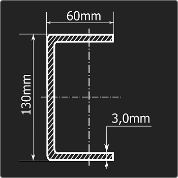 Швеллер холоднокатаный 130*60*3,0 ст.3пс Феррум 12м ГОСТ 8278-83