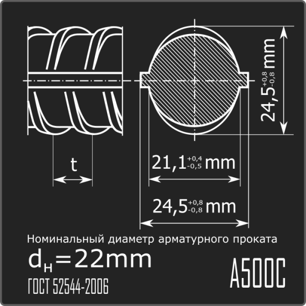 Арматура 22,0 А500С ГОСТ 52544-2006 12м