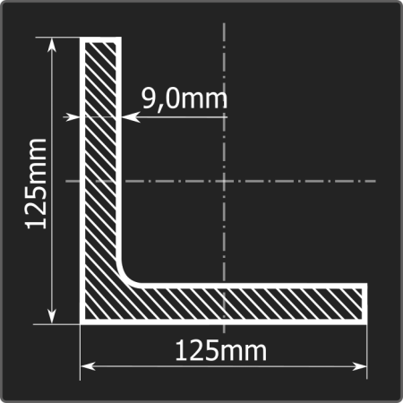 Угол 125*125*9,0 ст.3сп 12м ГОСТ 535-2005/ГОСТ 8509-93