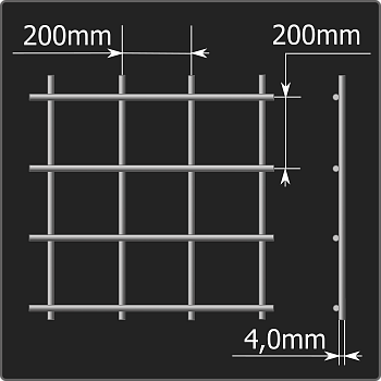 Сетка кладочная 200*200*4,0 (1,0*2,0) ТУ 25.93.13-001-03876796-2019