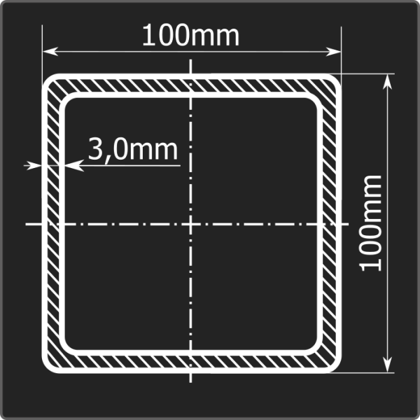 Труба проф. 100*100*3,0 ст.3сп Феррум 12м ГОСТ 13663-86 Труба проф. 100*100*3,0 ст.3сп Феррум 12м ГОСТ 13663-86