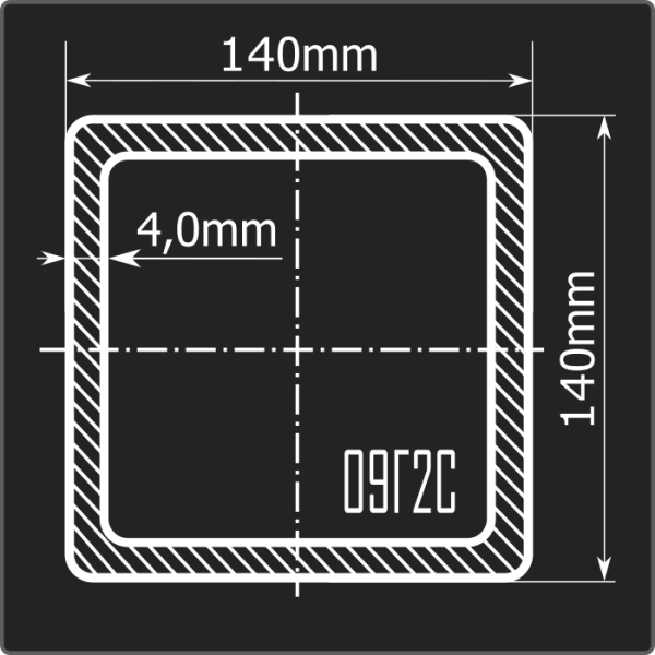 Труба проф. 140*140*4,0 09Г2С Феррум 12м ГОСТ 30245-2003 Труба проф. 140*140*4,0 09Г2С Феррум 12м ГОСТ 30245-2003