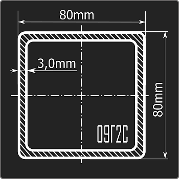 Труба проф. 80*80*3,0 09Г2С 12м ГОСТ 13663-86
