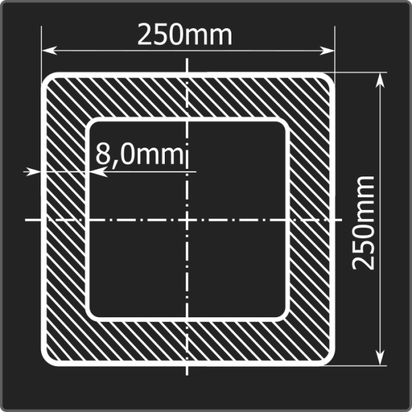 Труба проф. 250*250*8,0 ст.10 Феррум 12м ГОСТ 30245-2003