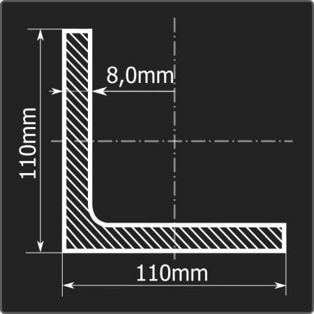 Угол 110*110*8,0 ст.3сп 12м ГОСТ 535-2005/ГОСТ 8509-93