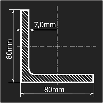 Угол 80*80*7,0 ст.3сп 12м ГОСТ 535-2005/ГОСТ 8509-93