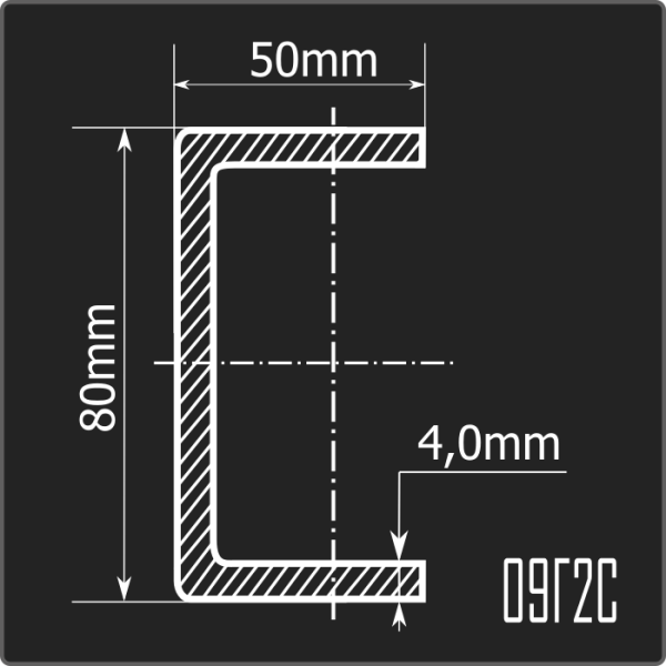 Швеллер холоднокатаный 80*50*4,0 09Г2С Феррум 12м ГОСТ 19281-2014