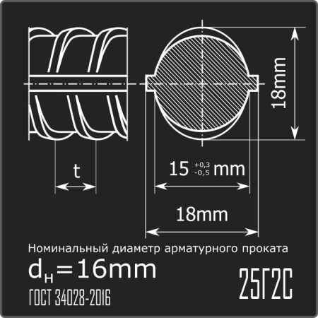 Арматура 16,0 25Г2С/А400 ГОСТ 34028-2016 12м