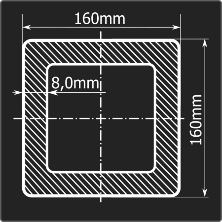 Труба проф. 160*160*8,0 ст.20 Феррум 12м ГОСТ 30245-2003